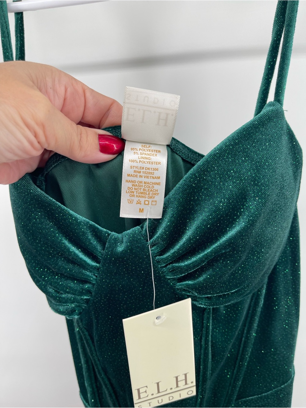 Elegant Emerald Green Velvet Slip Dress by E.L.H Wedding Event Formal Sparkle - Picture 5 of 7